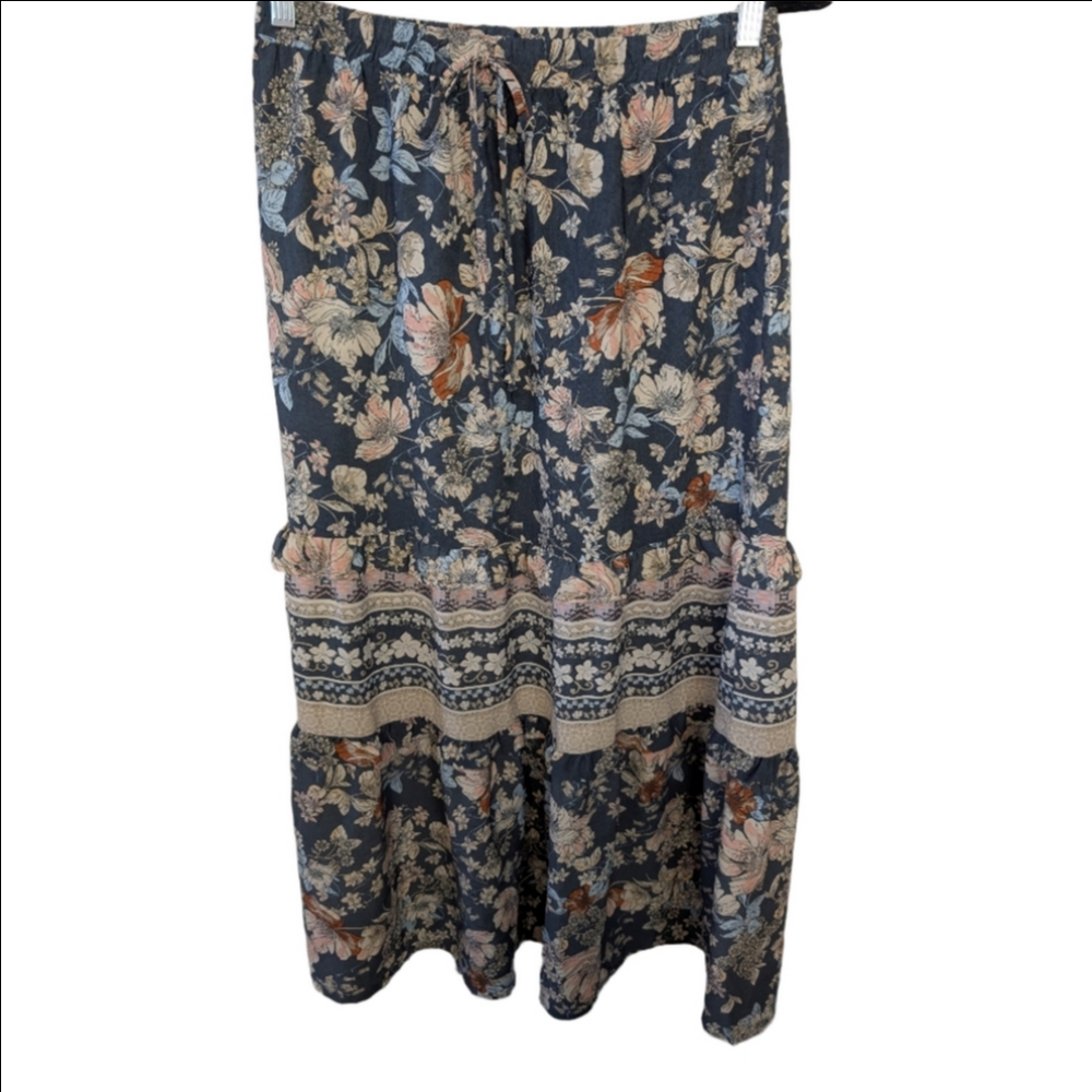 Skirt Bohemain Hippie Peasant Maxi Navy, Rust Peach Style Size L